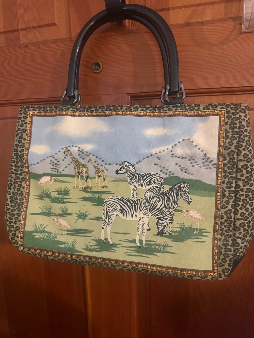 Safari Scene Tote Bag with Black Handles - Multicolor